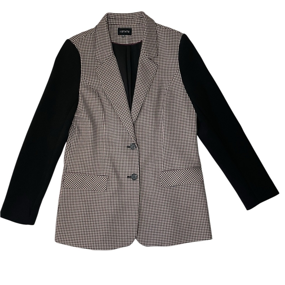 1.State women’s houndstooth black color block Single Breasted Blazer Jacket